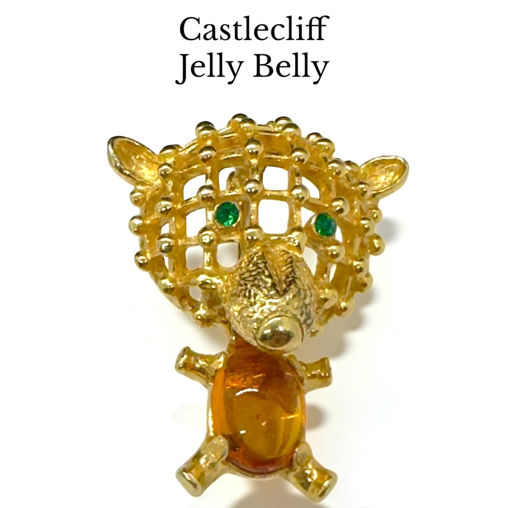 Vintage Rare Hallmarked Castlecliff Figural Jelly Belly Bear Brooch